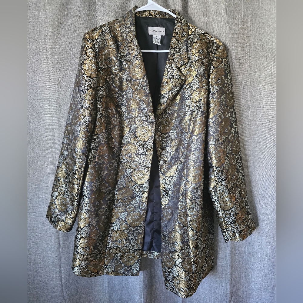 Jaclyn Smith Brocade Metallic Womens Size 18 Gold & Silver Blazer Floral